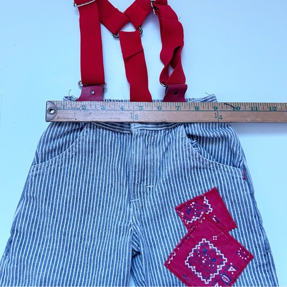 Vintage Retro OshKosh B'gosh Railroad Striped Overalls w/ Suspenders & Patches - Picture 11 of 15